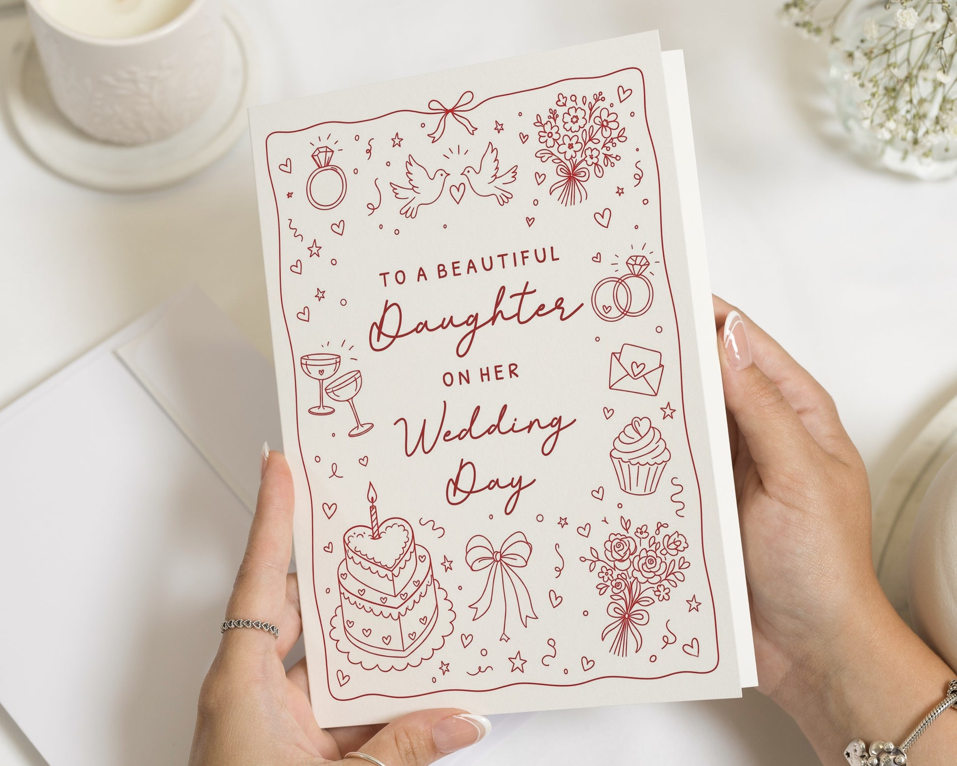 Daughter Wedding Card, Wedding Day Card for Daughter, Bride Card, Wedding Card for Daughter from Mum and Dad, Floral Wedding Card
