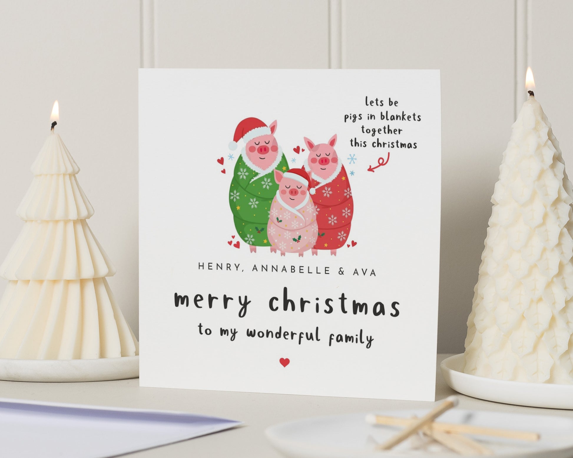 Christmas Card for Family, Personalised Merry Christmas Card, Cute Pig Christmas Card, Family Christmas Card, Pigs in Blankets Card
