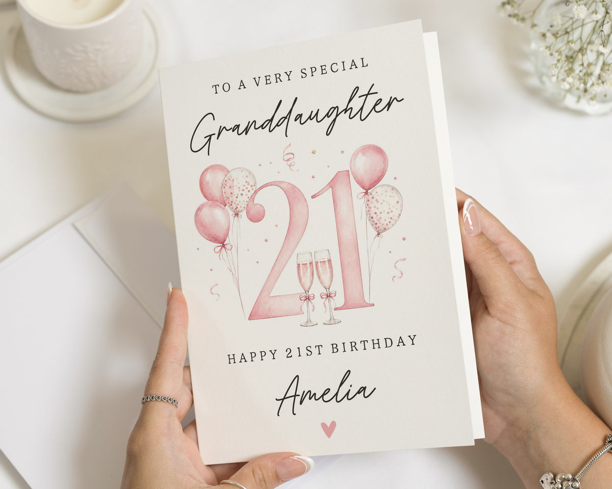 21st Birthday Card for Granddaughter, Granddaughter Birthday Card, Personalised Birthday Card for Her, 21 Birthday Card, Pink Balloon Card