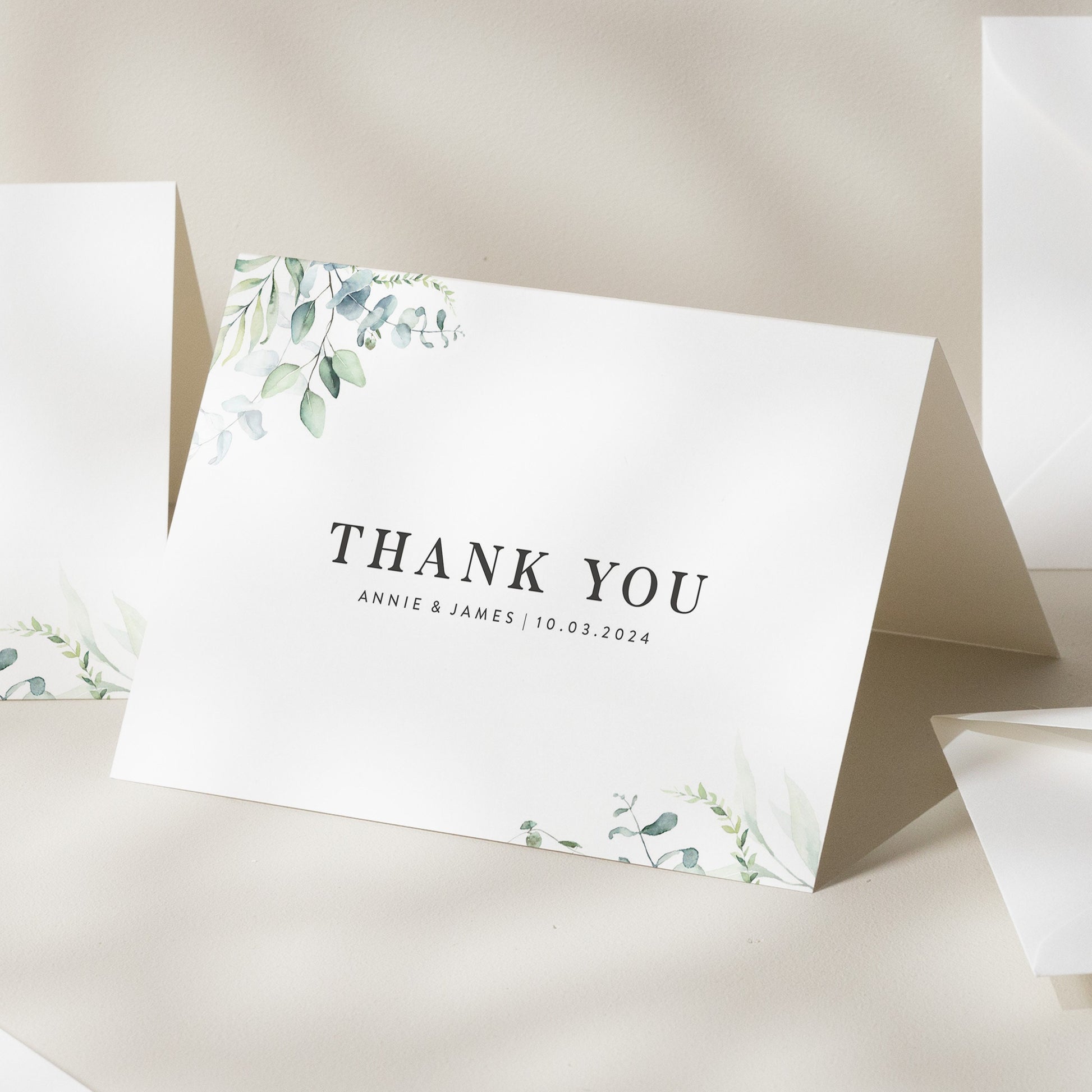 Greenery Wedding Thank You Card With Envelopes, Botanical Wedding Thank You Card, Simple Wedding Guest Thank You Card &#39;Charlotte&#39;