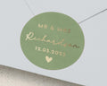 Wedding Envelope Seal, Personalised Wedding Sticker, Mr And Mrs Sticker, Gold Foil Wedding Label, Custom Name Sticker, Green Envelope Seal