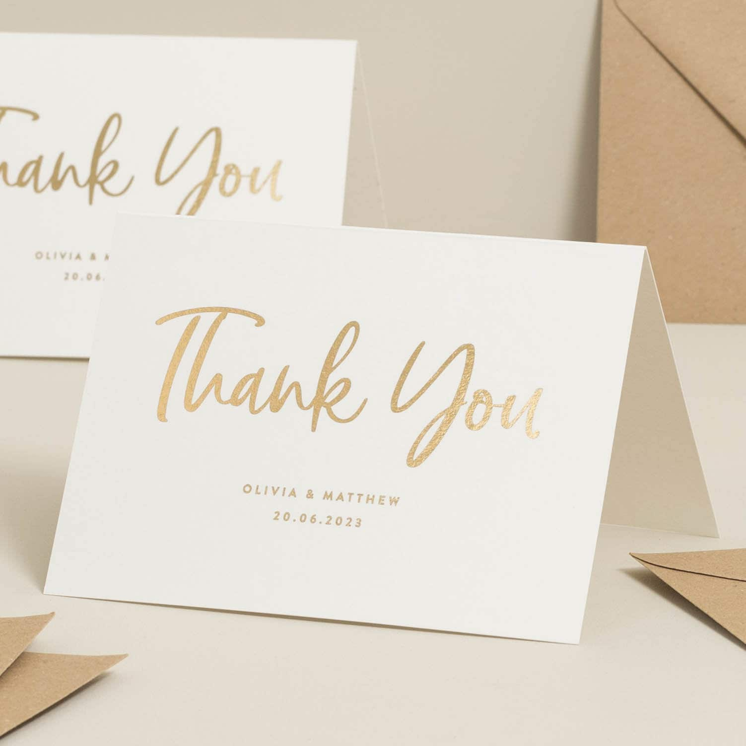 Personalised Gold Foil Minimalistic Wedding Thank You Card, Gold Thankyou Card Blank Indie, Thank You Card Multi Pack With Envelope &#39;Olivia&#39;