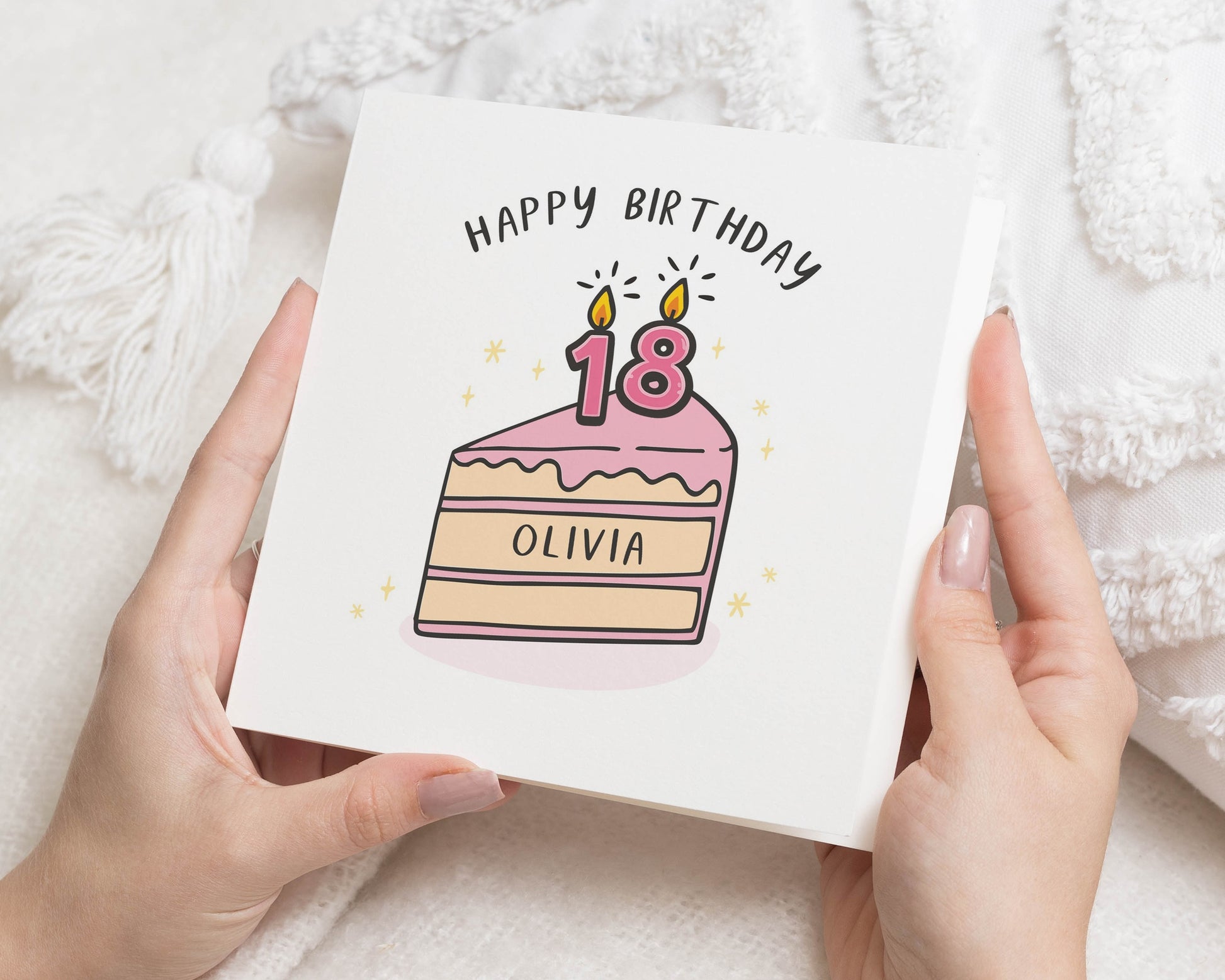 18th Birthday Card, Personalised Birthday Card for Her, Custom Name Cake Card, Cute Birthday Card for Daughter, Friend, Niece, Girl