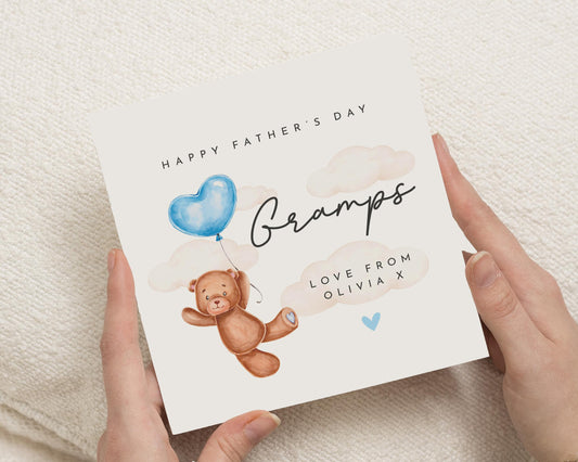 Fathers Day Card for Gramps, Personalised Fathers Day Card, Teddy Bear Card, Fathers Day Card from Grandchild, Cute Fathers Day Card