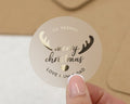 Personalised Christmas Sticker, Merry Christmas Sticker, Reindeer Sticker, Custom Name Sticker, Christmas Label, Gold Foil Sticker