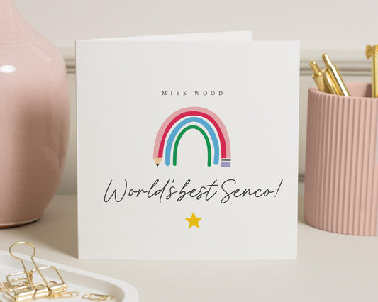 Thank You Card for Senco, SEN Teacher Card, Autism Thank You Card, Personalised Rainbow Card, World's Best Senco Card