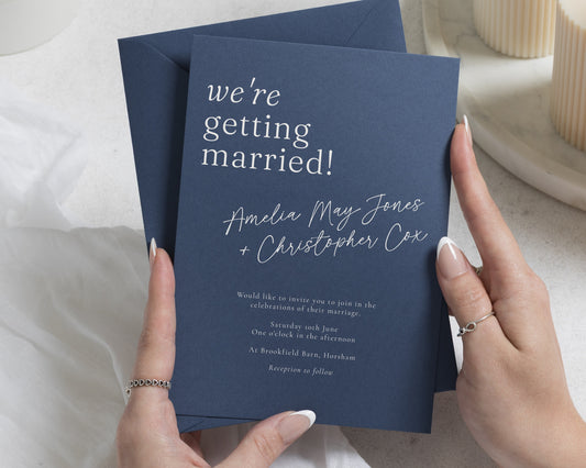 Slate Blue Wedding Invitations with Matching Envelopes, Elegant Typography Wedding Invites, Modern Calligraphy, Personalised Invitations