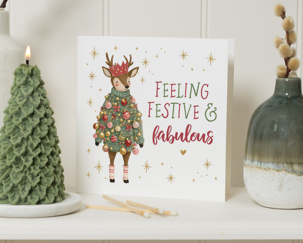 Christmas Card, Reindeer Christmas Card, Cute Christmas Card for Her, Christmas Card for Friend, Festive Card, Deer Christmas Card
