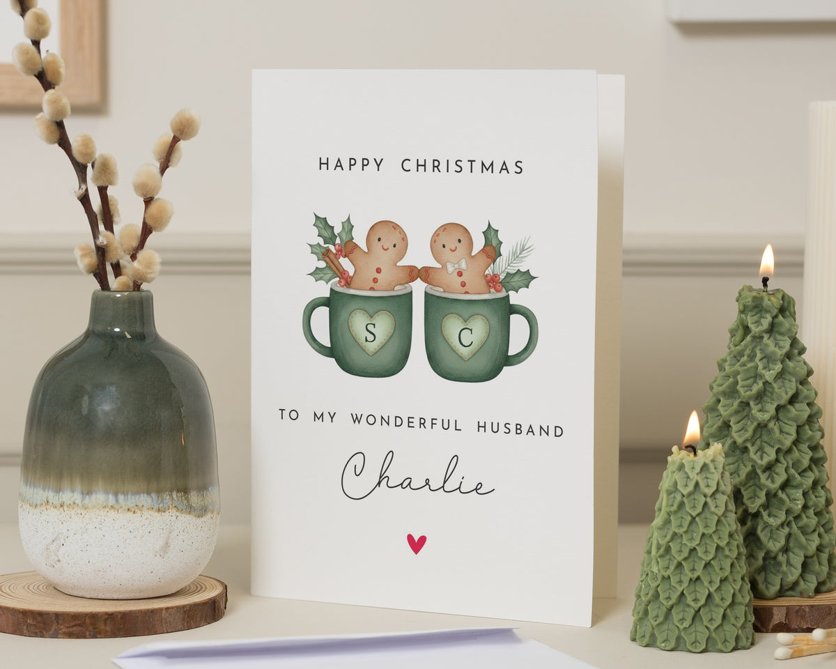 Personalised Christmas Card for Husband, Husband Christmas Card, Christmas Card for Him, Cute Xmas Card, Romantic Gingerbread Card