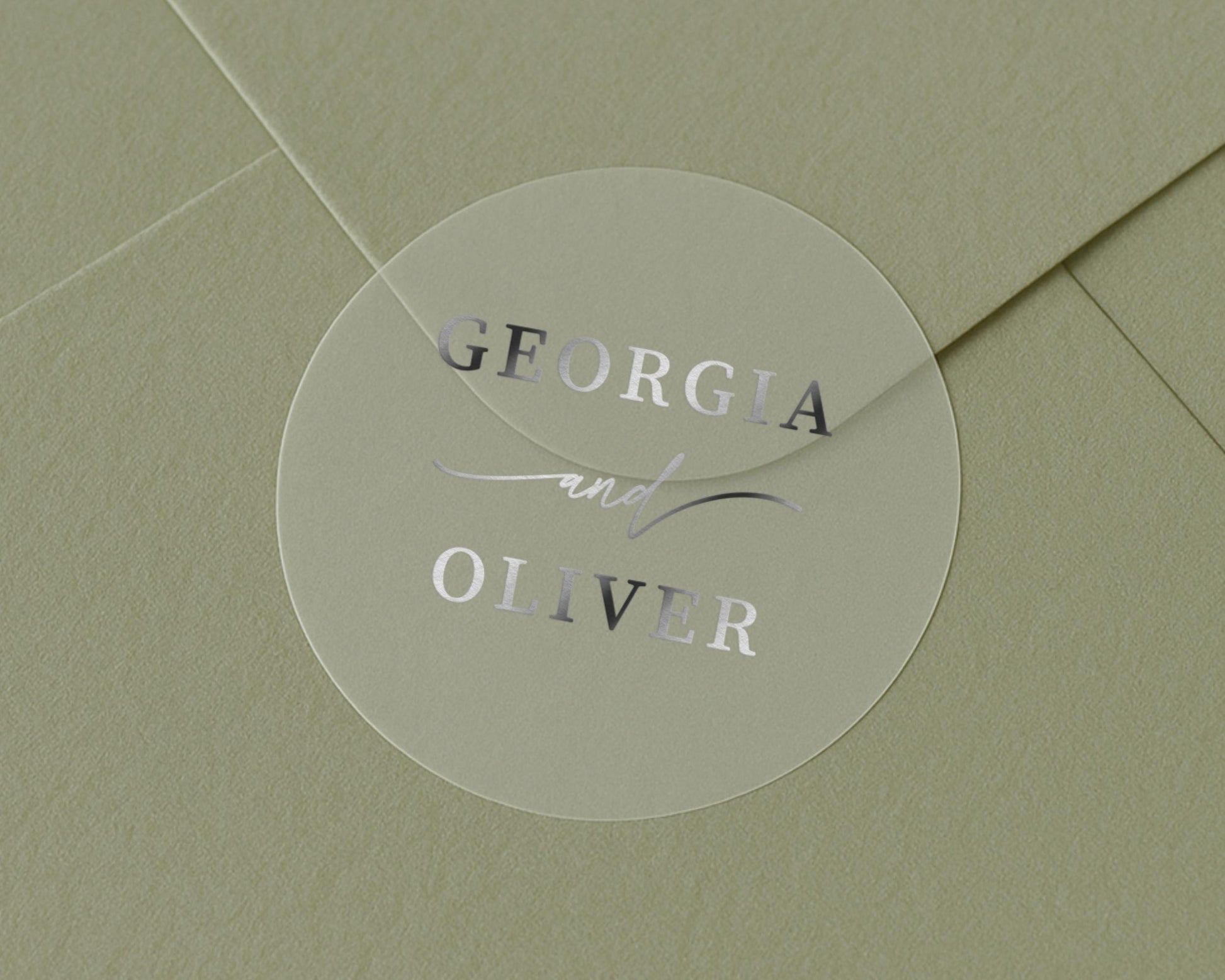 Personalised Wedding Sticker, Silver Foil Name Sticker, Custom Envelope Seal, Wedding Envelope Sticker, Transparent Wedding Sticker
