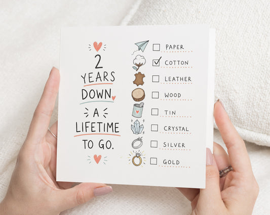 2nd Anniversary Card, Cotton Anniversary Card, 2 Years Married Card, Second Wedding Anniversary Card for Husband Wife Couple