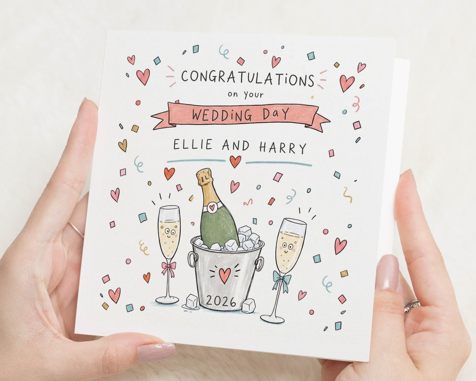 Wedding Card, Personalised Wedding Card, Wedding Day Card, Congratulations Wedding Card, Card for Couple, Newlywed Card, Champagne Card