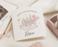 5th Birthday Card for Girl, Princess Castle Birthday Card, Personalised Birthday Card for Daughter, Granddaughter, Niece, Custom Name Card