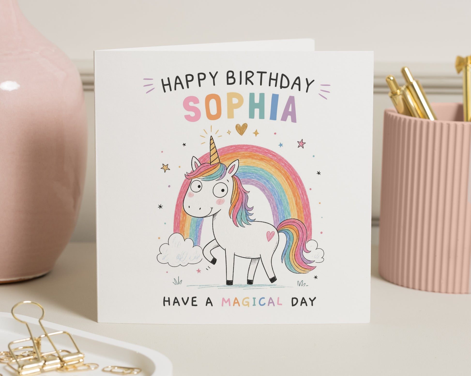 Personalised Birthday Card, Unicorn Birthday Card for Girl, Kids Birthday Card, Birthday Card for Daughter, Rainbow Birthday Cards