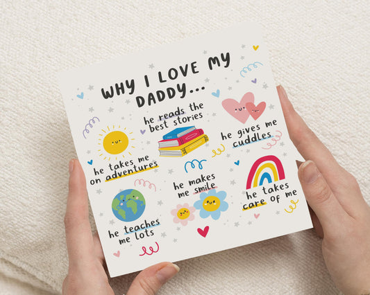 Why I Love My Daddy Card, Fathers Day Card, Daddy Birthday Card, Card from Kids, Cute Card for Dad, Personalised Daddy Card