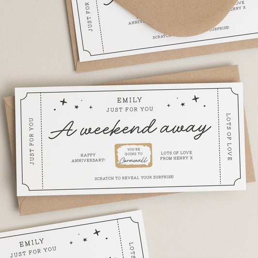 Personalised Weekend Away Staycation Scratch Reveal Card, Surprise Birthday Gift For Him, Holiday Scratch To Reveal Gift Voucher For Her