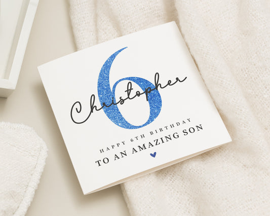 6th Birthday Card for Son, Personalised Card for Boy, Son Birthday Card, Custom Kids Birthday, Blue Birthday Card for Child