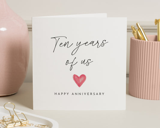 10th Anniversary Card, 10 Year Anniversary Card, Anniversary Card for Husband, Wife Anniversary Card, Romantic Card for Partner
