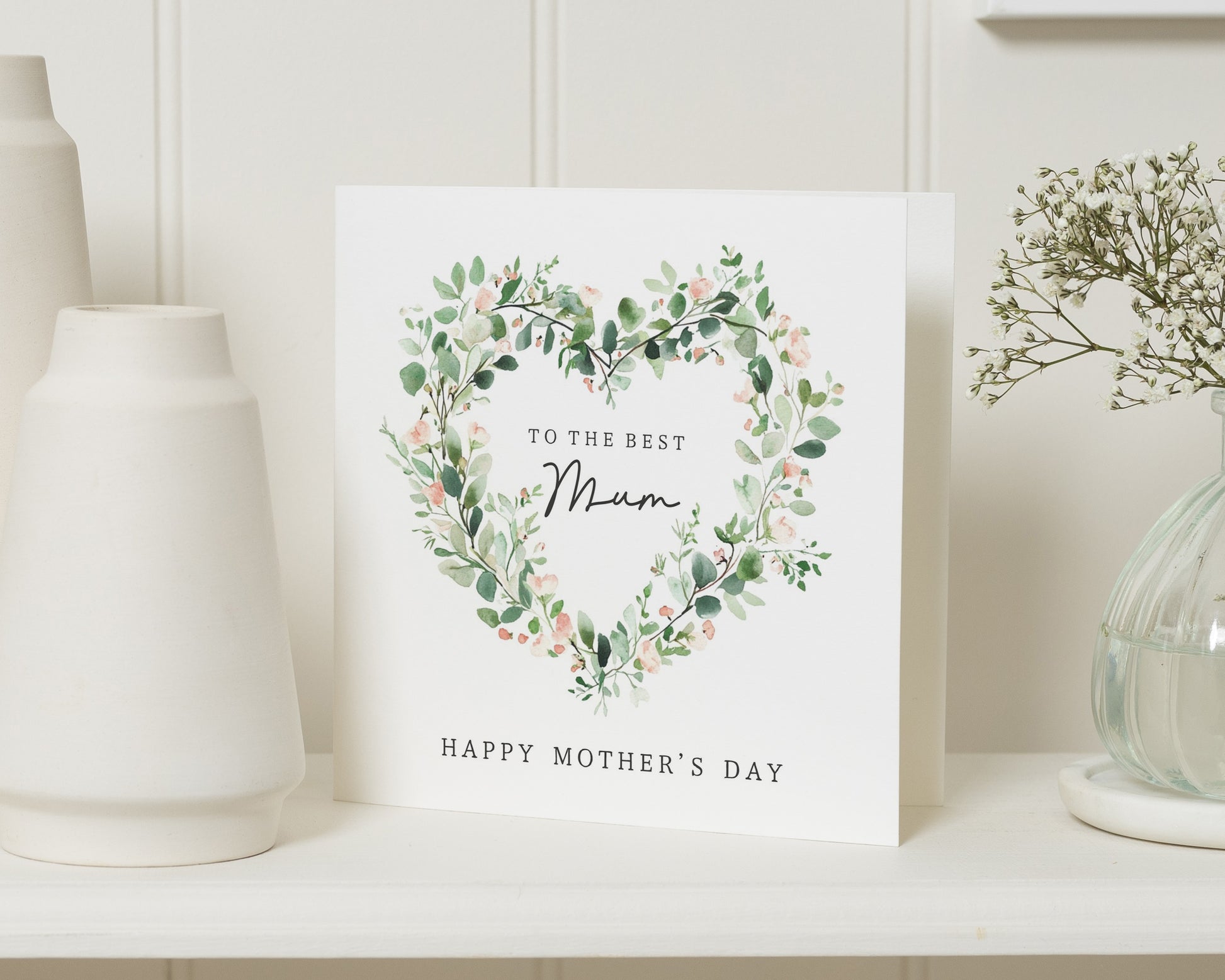 Mother’s Day Card for Mum, Floral Mother’s Day Card, Best Mum Card, Mother's Day Greeting Card, Heart Wreath Card