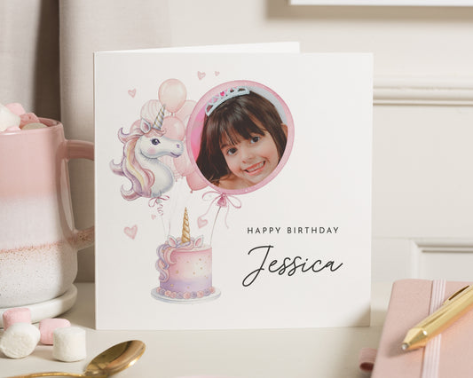 Personalised Birthday Card for Girl, Unicorn Birthday Card, Photo Birthday Card for Daughter, Niece Birthday Card, Granddaughter Card