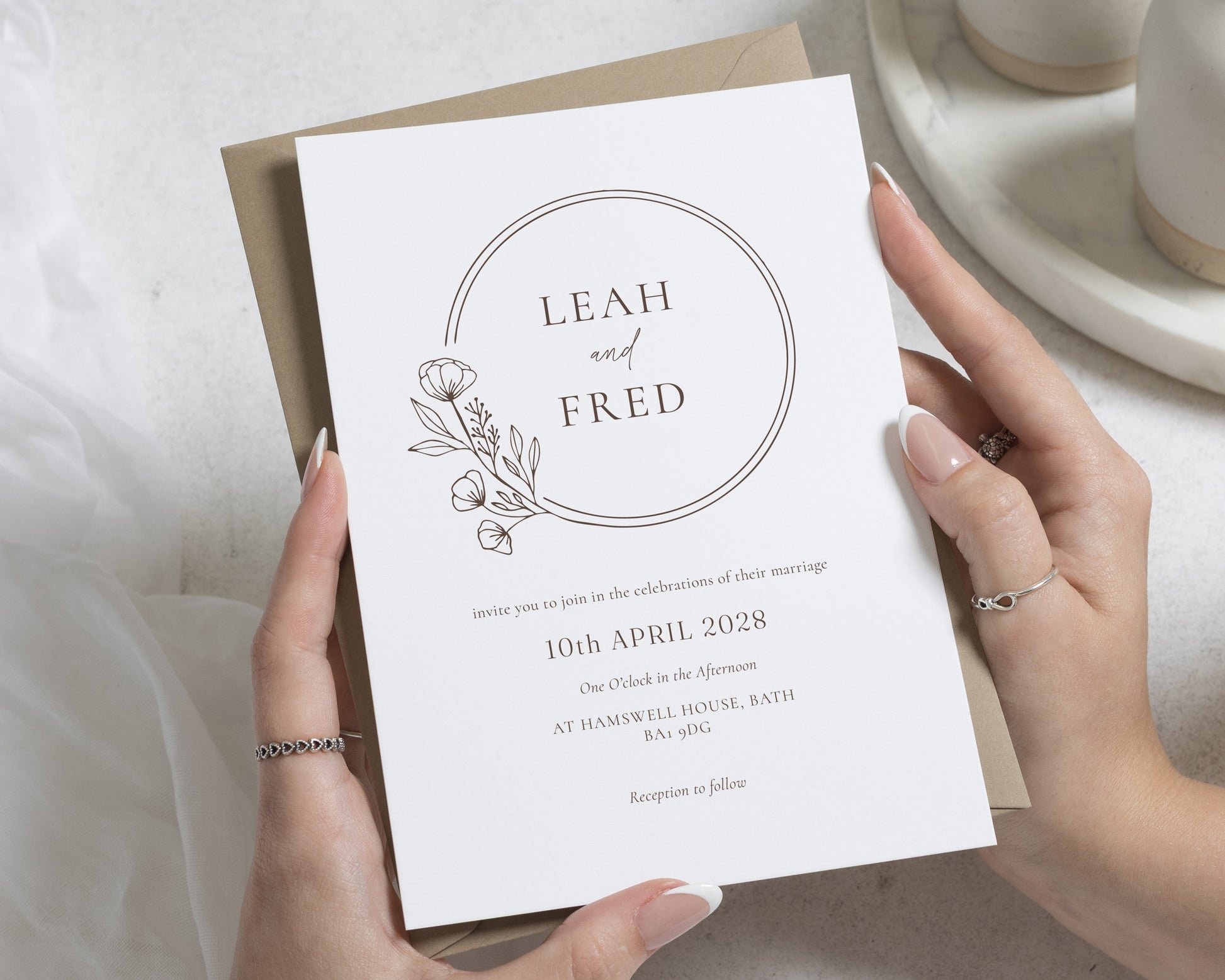 Wildflower Wedding Invitations, Minimal Botanical Wedding Invite, Elegant Rustic Invitation Suite, Kraft Envelope Wedding Stationery