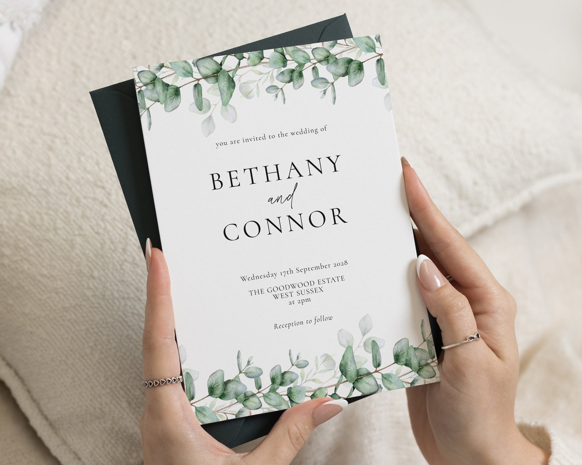 Greenery Wedding Invitations, Botanical Wedding Invite, Eucalyptus Minimal Invitation Suite, Personalised Wedding Stationery