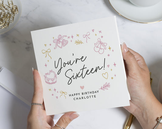 16th Birthday Card for Girl, Personalised Sixteenth Birthday Card, Birthday Card for Daughter, Cute Birthday Card for Her