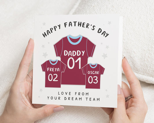 Fathers Day Card, Personalised Fathers Day Card, Daddy Card, Fathers Day Card from Kids, Football Shirt Card, Custom Dad Card