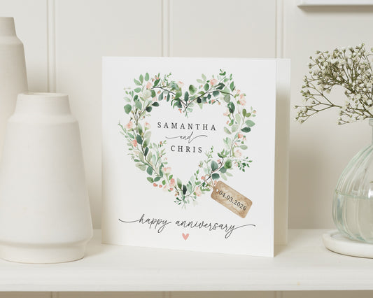 Anniversary Card, Personalised Anniversary Card, Wedding Anniversary Card, Anniversary Card for Couple, Heart Floral Anniversary Card