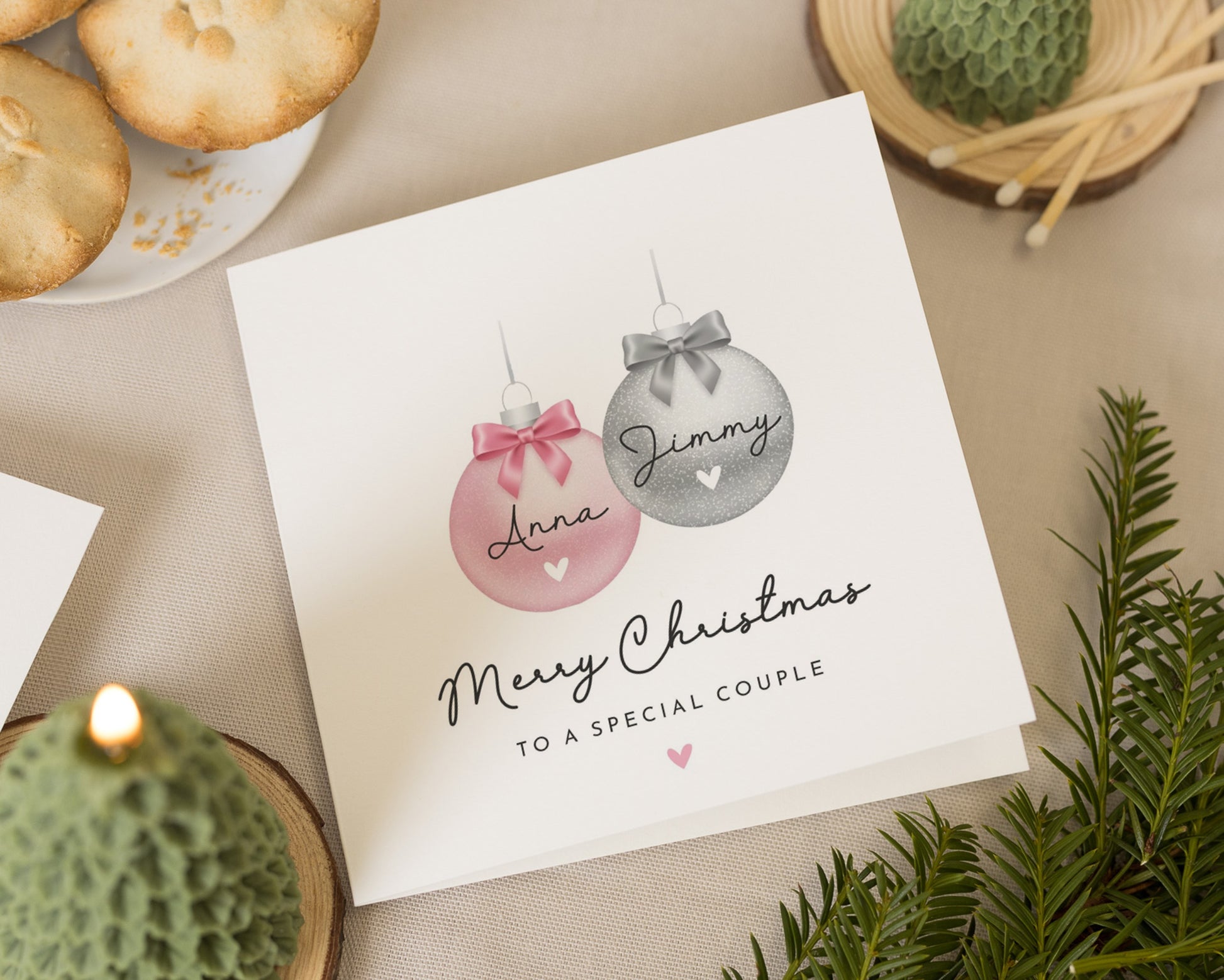Christmas Card for Couple, Personalised Christmas Card, Special Couple Christmas Card, Bauble Christmas Card, Cute Christmas Card
