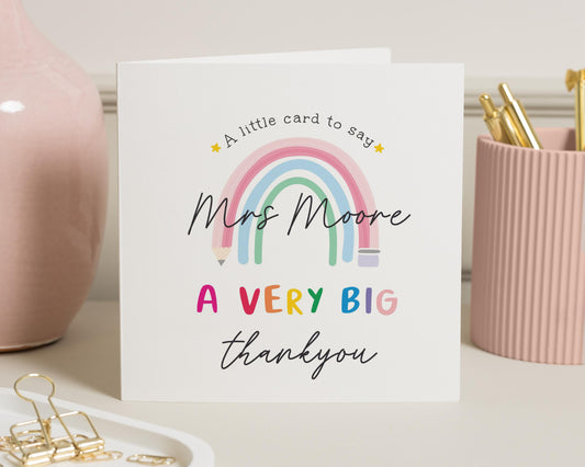 Thank You Card for Teacher, Personalised Teacher Thank You Card, Rainbow Thank You Card, End of Term Card, Thank You Card for Her