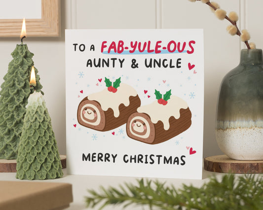Christmas Card for Aunty and Uncle, Funny Christmas Card, Cute Yule Log Card, Christmas Card for Family, Fab Yuleous Card