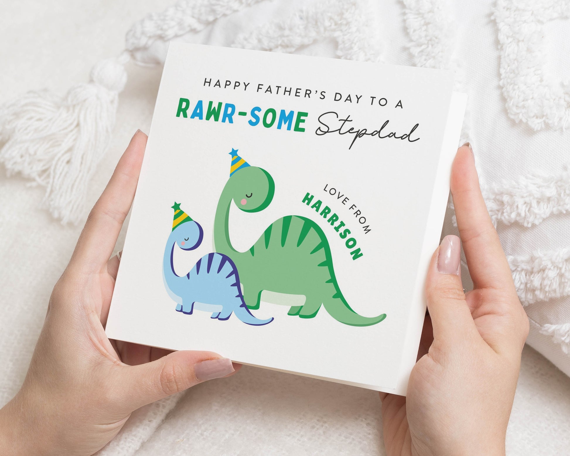Fathers Day Card for Stepdad, Dinosaur Fathers Day Card, Personalised Stepdad Card, Cute Fathers Day Card from Child, Fun Dad Card