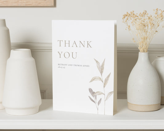 Personalised Wedding Thank You Cards, Wedding Thank You Cards, Folded Thank You Cards, Minimal Botanical Thank You Card, A6 5x7