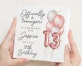 13th Birthday Card for Girl, Officially a Teenager Card, Personalised Birthday Card for Daughter, Pink Balloon Birthday Card