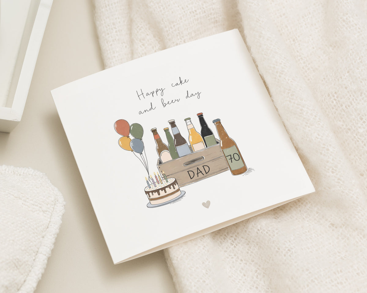 70th Birthday Card for Dad, Dad Birthday Card, Birthday Cards for Dad, Personalised Birthday Card, Beer Birthday Card for Him, Cake Card