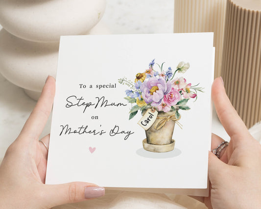 Step Mum Mothers Day Card, Personalised Mother’s Day Card, Floral Card for Her, Custom Step Mum Card, Mother’s Day Card for Step Mum