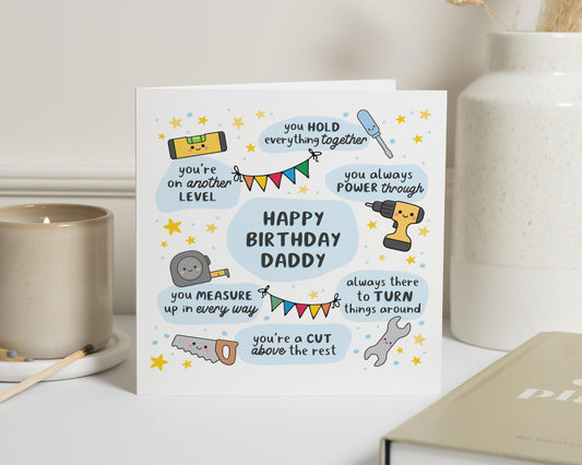 Birthday Card for Daddy, Happy Birthday Daddy Card, Birthday Card for Dad, Cute Birthday Card for Him, Tool Theme Birthday Card