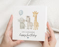 Birthday Card for Boy, Personalised Safari Birthday Card, Elephant Giraffe Zebra, Cute Birthday Card for Kids, Animal Birthday Card