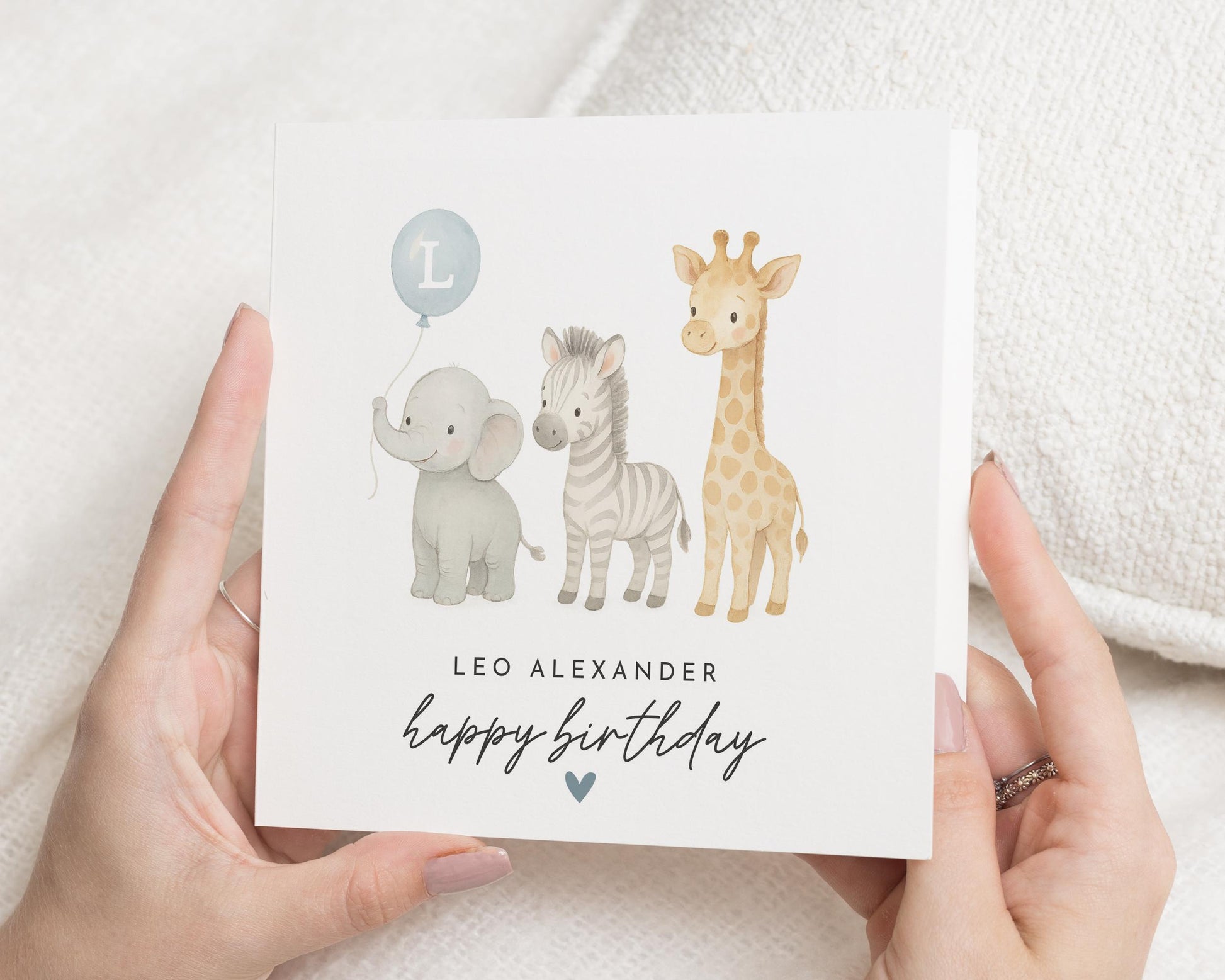 Birthday Card for Boy, Personalised Safari Birthday Card, Elephant Giraffe Zebra, Cute Birthday Card for Kids, Animal Birthday Card