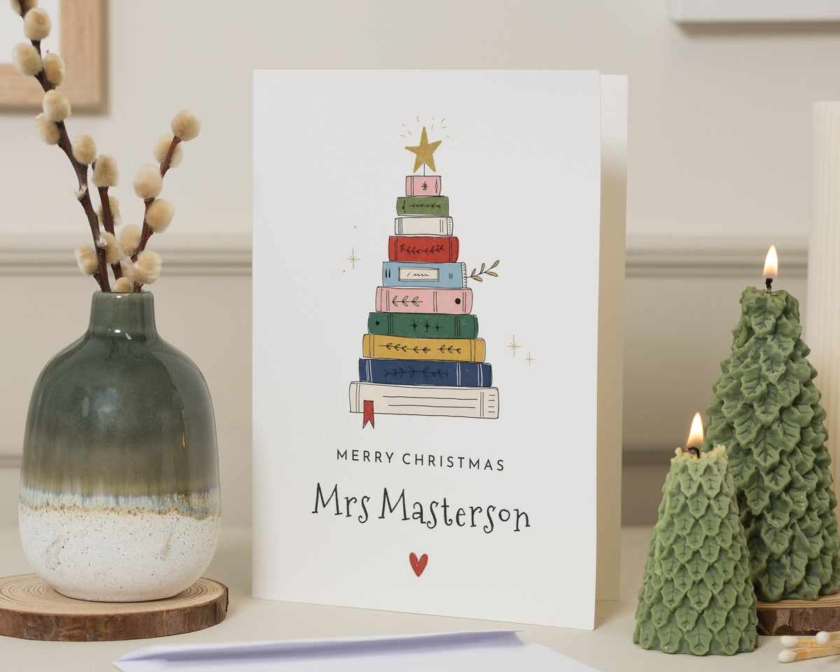 Personalised Christmas Card for Teacher, Teacher Christmas Card, Christmas Card for Her, School Christmas Card, Book Lover Christmas Card
