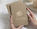 Gold Foil Wedding Invitations, Personalised Taupe Wedding Invite, Hand Drawn Heart and Bow Design, Simple Romantic Stationery