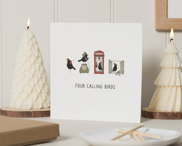 Christmas Card, Four Calling Birds Card, Twelve Days of Christmas Card, Bird Christmas Card, Cute Festive Greeting Cards, 12 Days Card