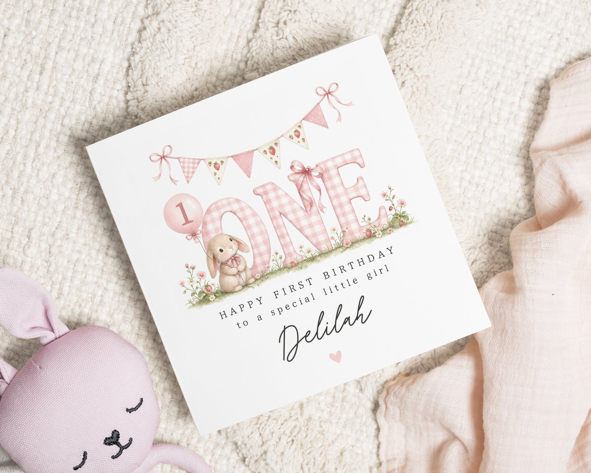1st Birthday Card for Girl, First Birthday Card, Personalised Birthday Card, Daughter Birthday Card, Granddaughter Card, Bunny Card