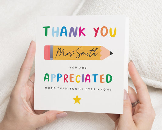 Thank You Teacher Card, Personalised Teacher Thank You Card, Teacher Appreciation Card, Thank You Card for Her, End of Term Card
