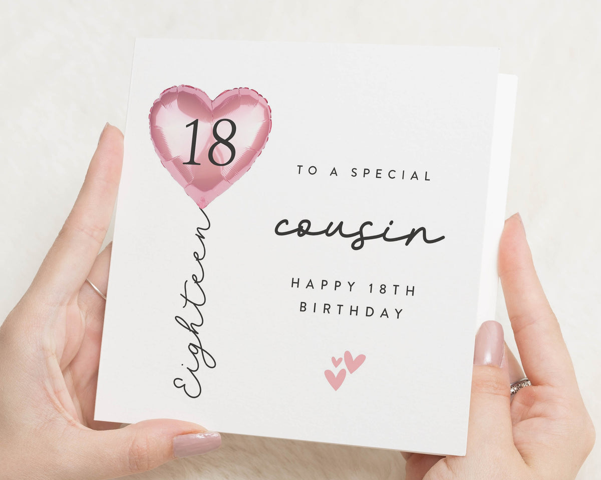 18th Birthday Card for Cousin, Cousin 18th Birthday Card, Happy 18th Birthday Card, Birthday Card for Her, Pink Balloon Card