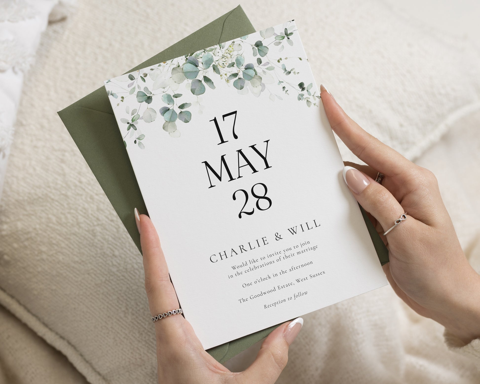 Greenery Wedding Invitations, Sage Green Botanical Wedding Invite, Eucalyptus Wedding Stationery, Elegant Personalised Invitation Suite