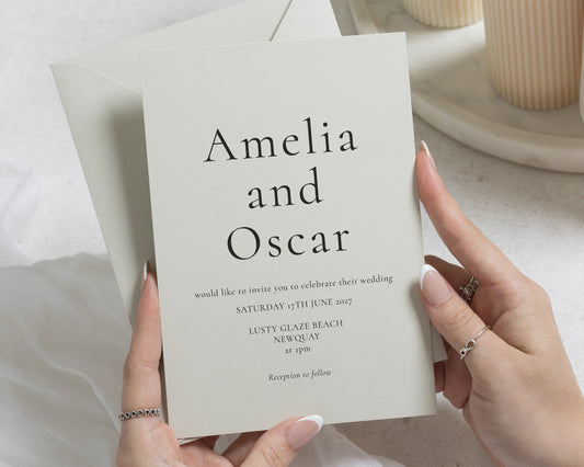 Minimalist Typography Wedding Invitations, Willow Wedding Invites, Grey Green Wedding Stationery, Personalised Invitation Suite