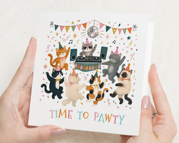 Cat Birthday Card, Funny Birthday Card, Cute Birthday Card, Cat Lover Birthday Card, Birthday Card for Friend, Time to Pawty Card