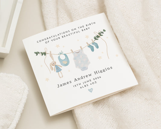 New Baby Card, Personalised Baby Card, Baby Girl or Boy Card, Baby Congratulations Card, Custom Birth Card, Newborn Card, Baby Shower Card